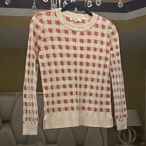 Wool LOFT Cream and Red Checkered Sweater